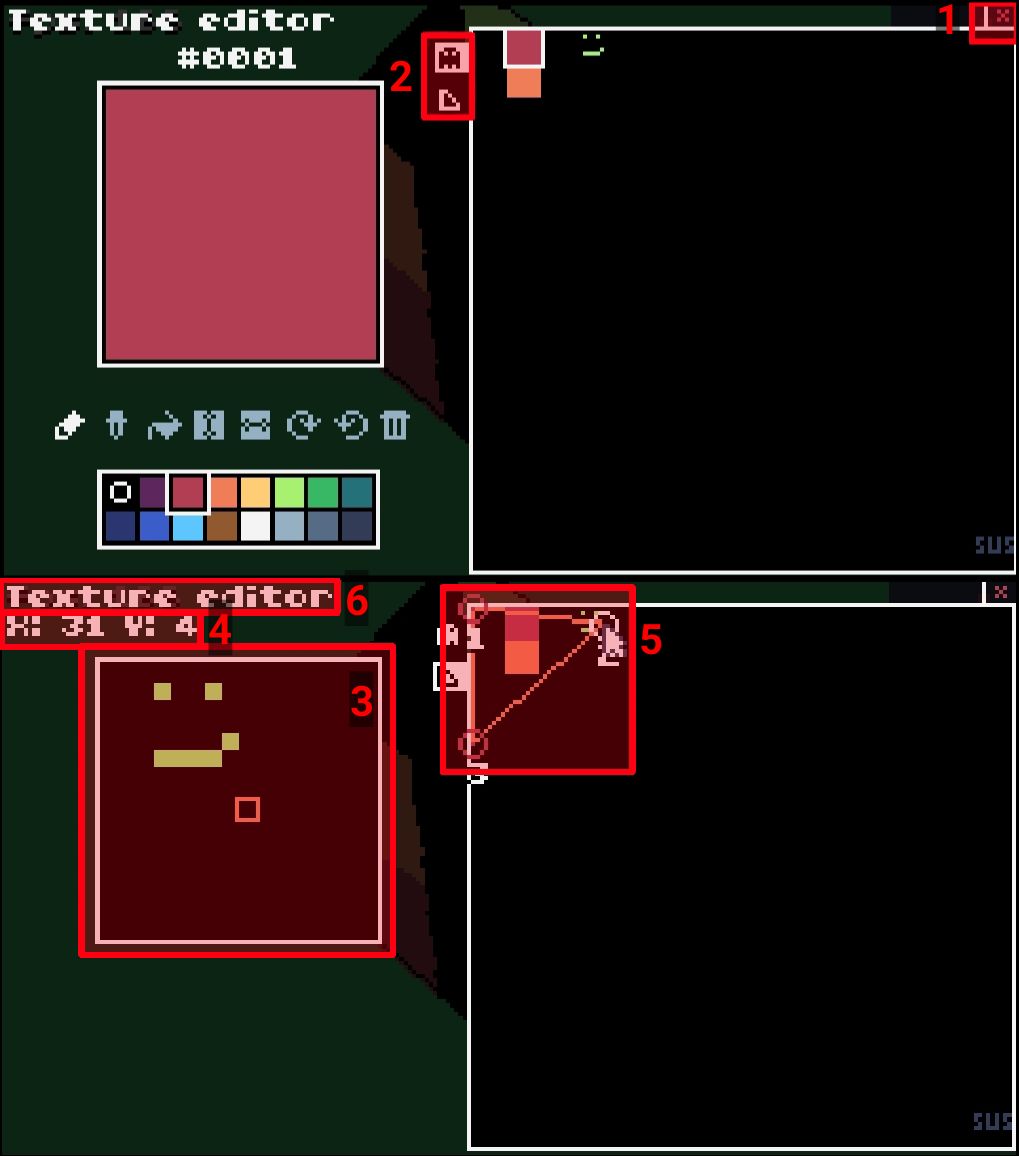 Texture Editor, with controls marked
